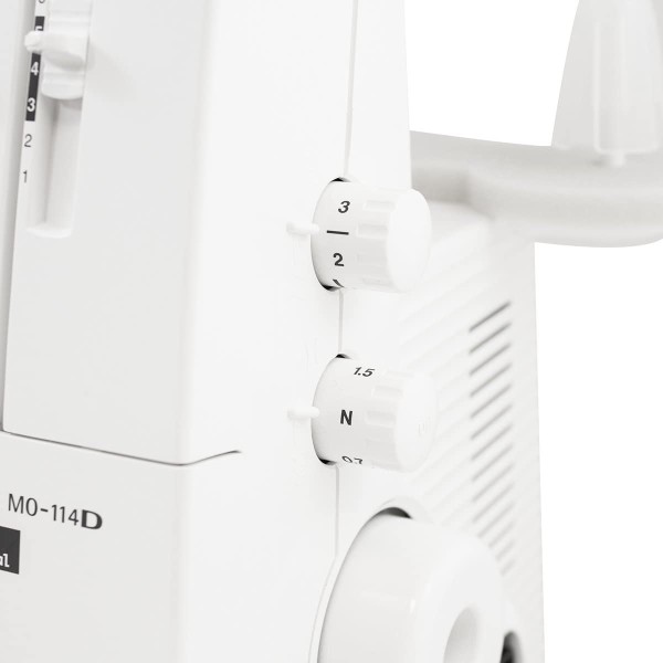 Masina de surfilat casnica tesaturi normale, elastice, cât si tricotate 2 ace 4 fire, dispozitiv infilare graifer inferior JUKI MO-114D