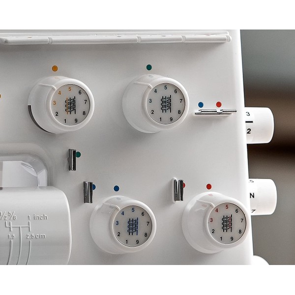 Masina de surfilat casnica 2 ace 4 fire, cu avans diferential si dispozitiv executie tiv rulat JUKI MO-654DE Pearl Line